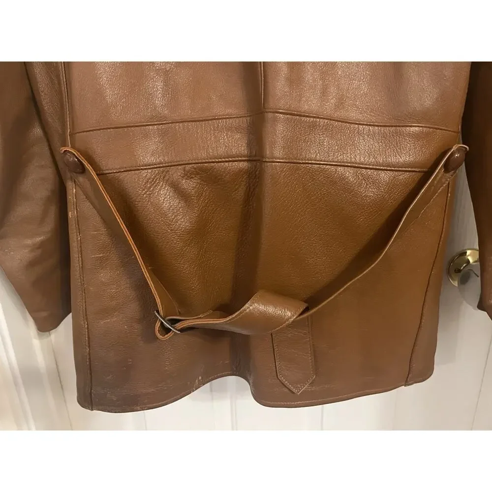 VTG 70s Deerskin Leather Jacket Fringe Western Belted Dagger Rock Brown L/XL 46